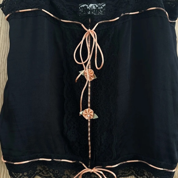 ROUJE TOP CAMI BRAND NEW WITH TAGS SUMMER LACE ROSE SILK BLACK PINK UK10 M EU38 - Picture 5 of 11
